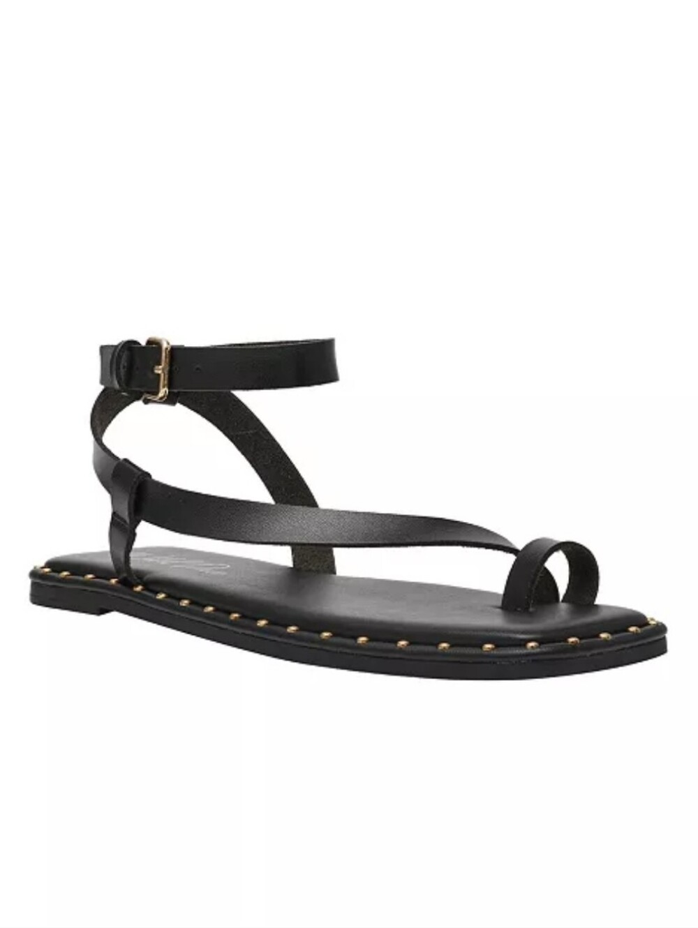 Wild Pair Genessis Flat Sandal Ankle Strap Studded Black 6.5 NIB Gladiator Roman